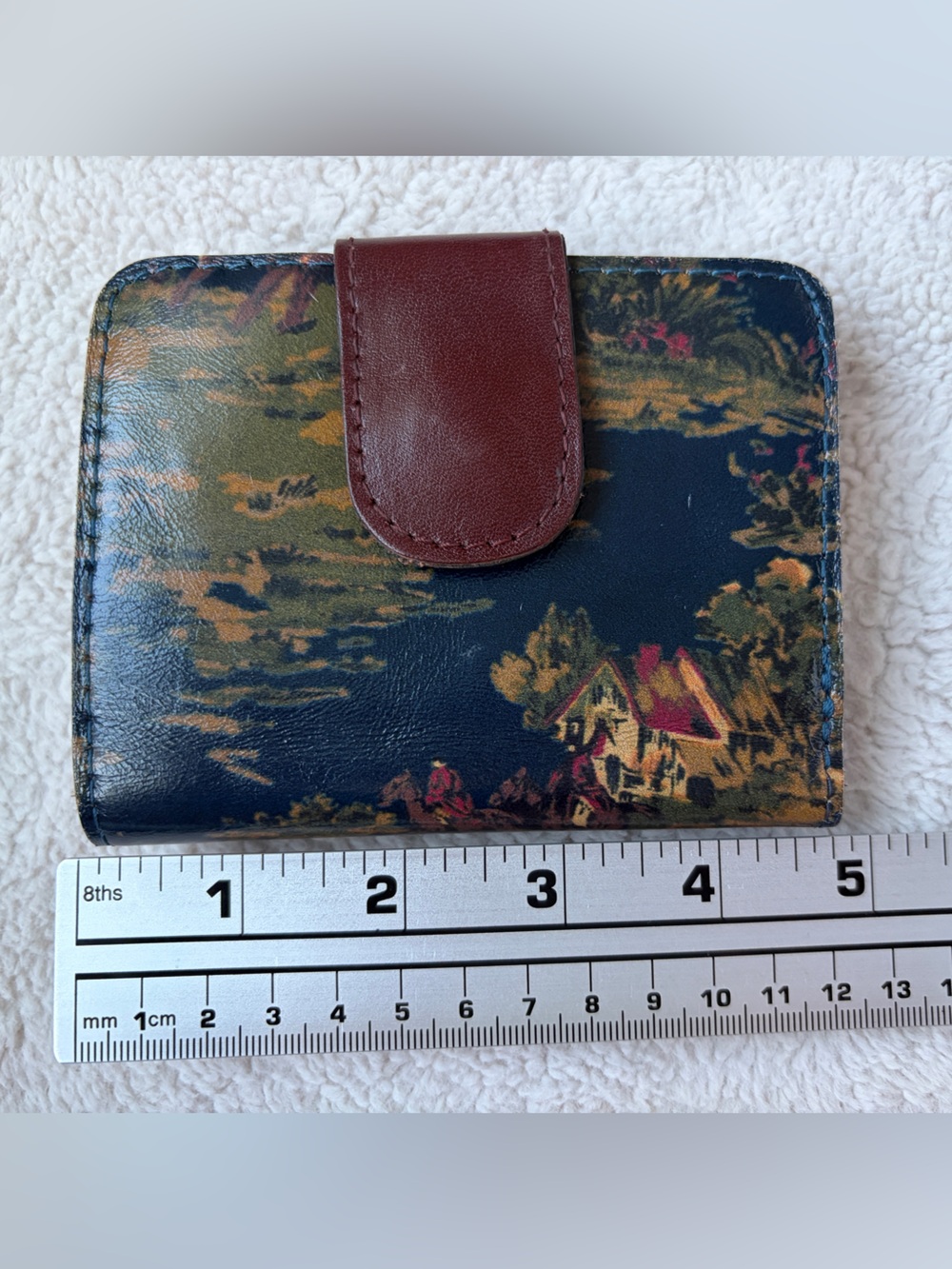 Patricia Nash Italy Floral Scenic Bifold Leather Wallet with Brown Snap - Picture 5 of 10